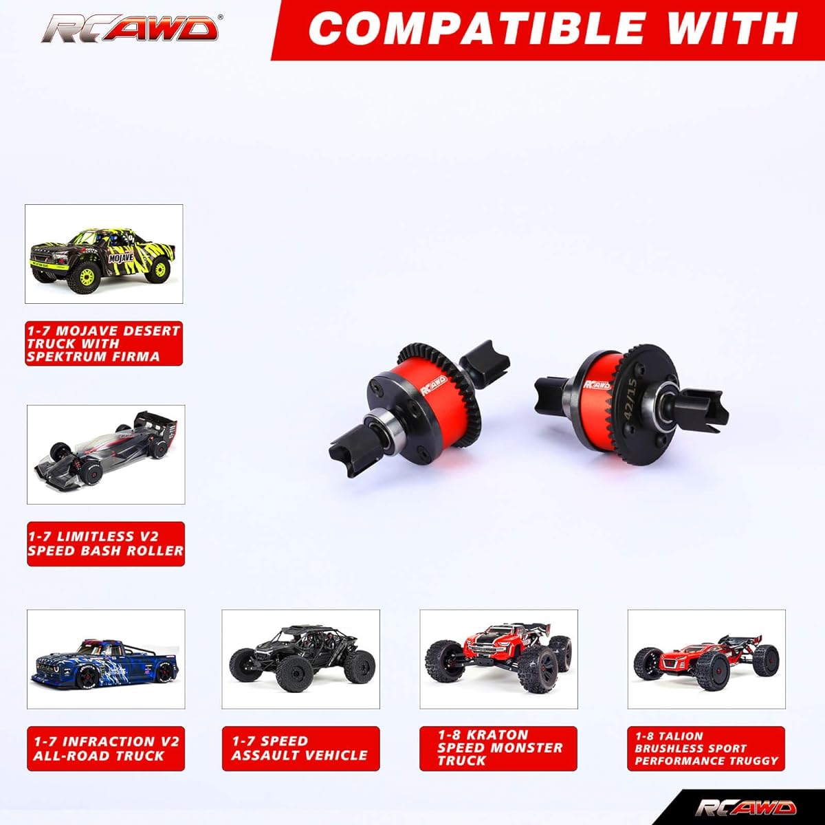 RCAWD 42T Front Rear Diff Set & 15T Main Input Gear GP5 10K ARRMA 6S Fireteam, Infraction, Mojave, Limitless, Kraton, Notorious, Outcast, Talion, Typhon 6S Upgrade Parts #ARA311023#ARA311016