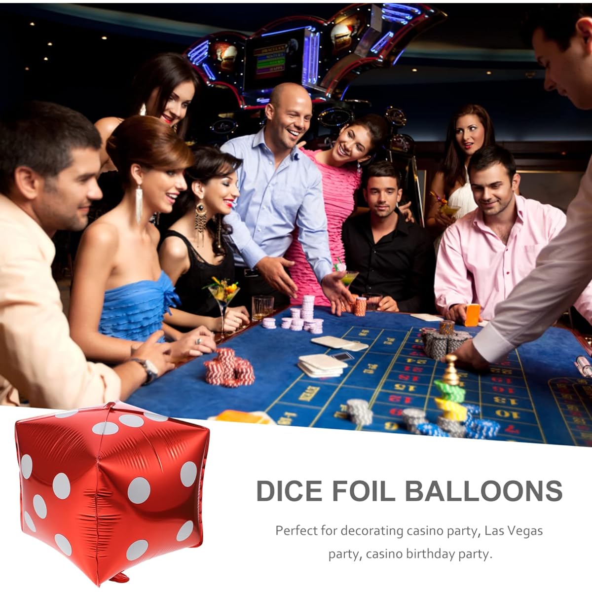 STOBOK Cube Dice Foil Balloons 5 Pieces Red Square Balloons Aluminum Foil Balloons for Las Vegas Party Casino Theme Night Birthday Party Decoration Supplies
