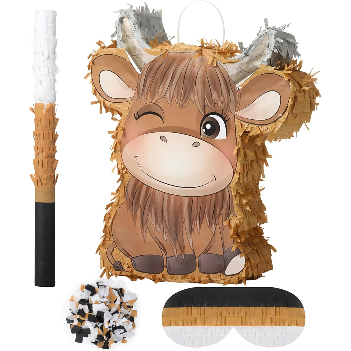Harloon Highland Cow Pinata Farm Pinata Highland Animal Pinata with PVC Stick Paper Blindfold Confetti Cow Farm Birthday Party Supplies Boys Girls Adults Highland Cow Animal Party Decorations