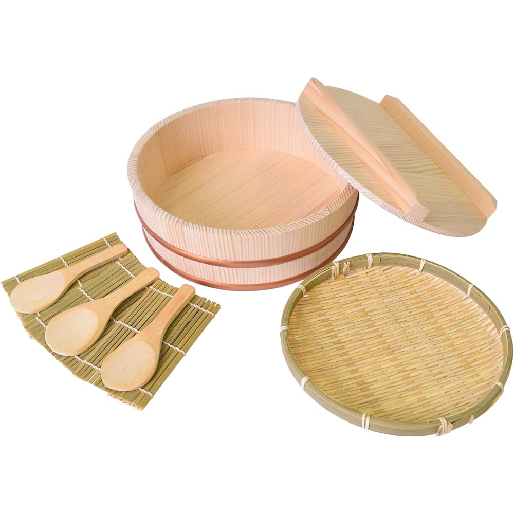 Kiso Crafts Sushi Rice Table with Lid, Made in Japan, Wooden Resin Hoop, Hoop Does Not Come Off, 36cm, 7 Cups, Brown