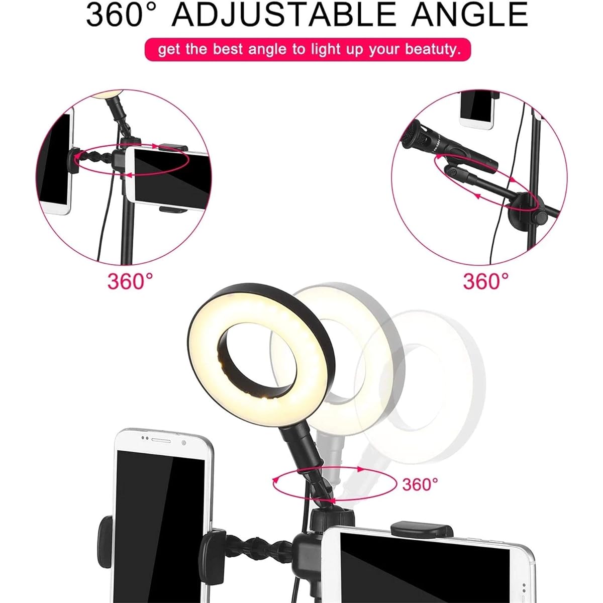 Microphone Stand Selfie Ring Light with Phone Holder and Microphone Stand Recording Streaming Live Commentary
