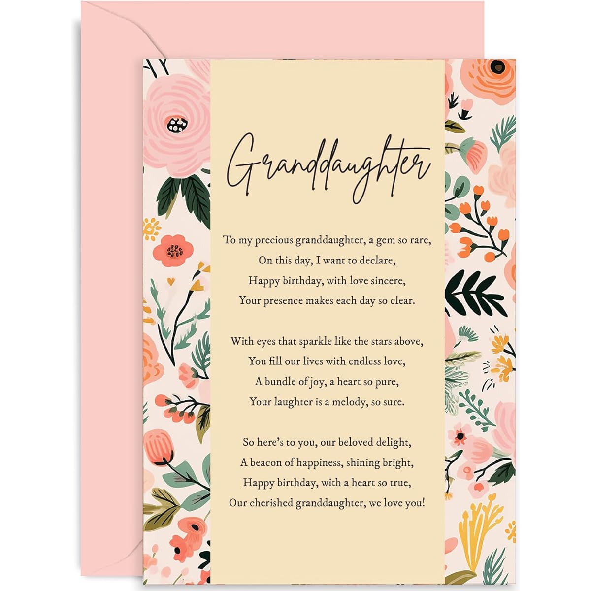 Old English Co. Birthday Card for Granddaughter - Women's Birthday Card for Her - Birthday Poem - Floral Traditional Card - Unique Poetry Birthday Card for Women - Contemporary | Blank Inner Envelope