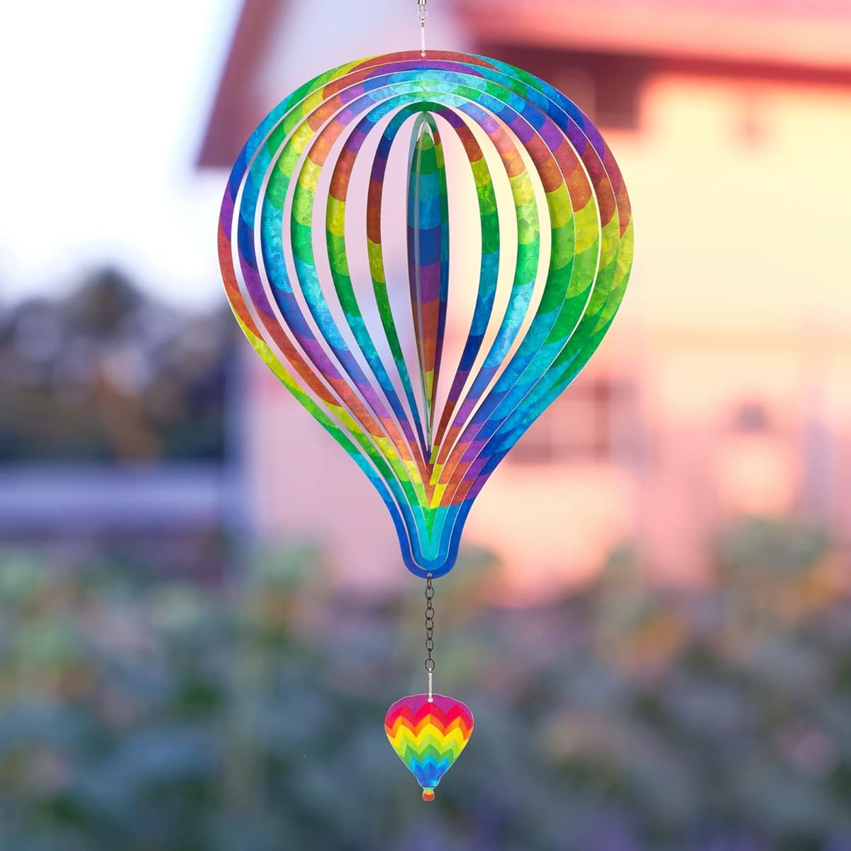 LAEAFSPOS Wind Spinner Outdoor Decor 3D Kinetic Wind Sculpture for Yard and Patio Gardening Gifts for Women Mom 10" Hot Air Balloon Ornament (M03)