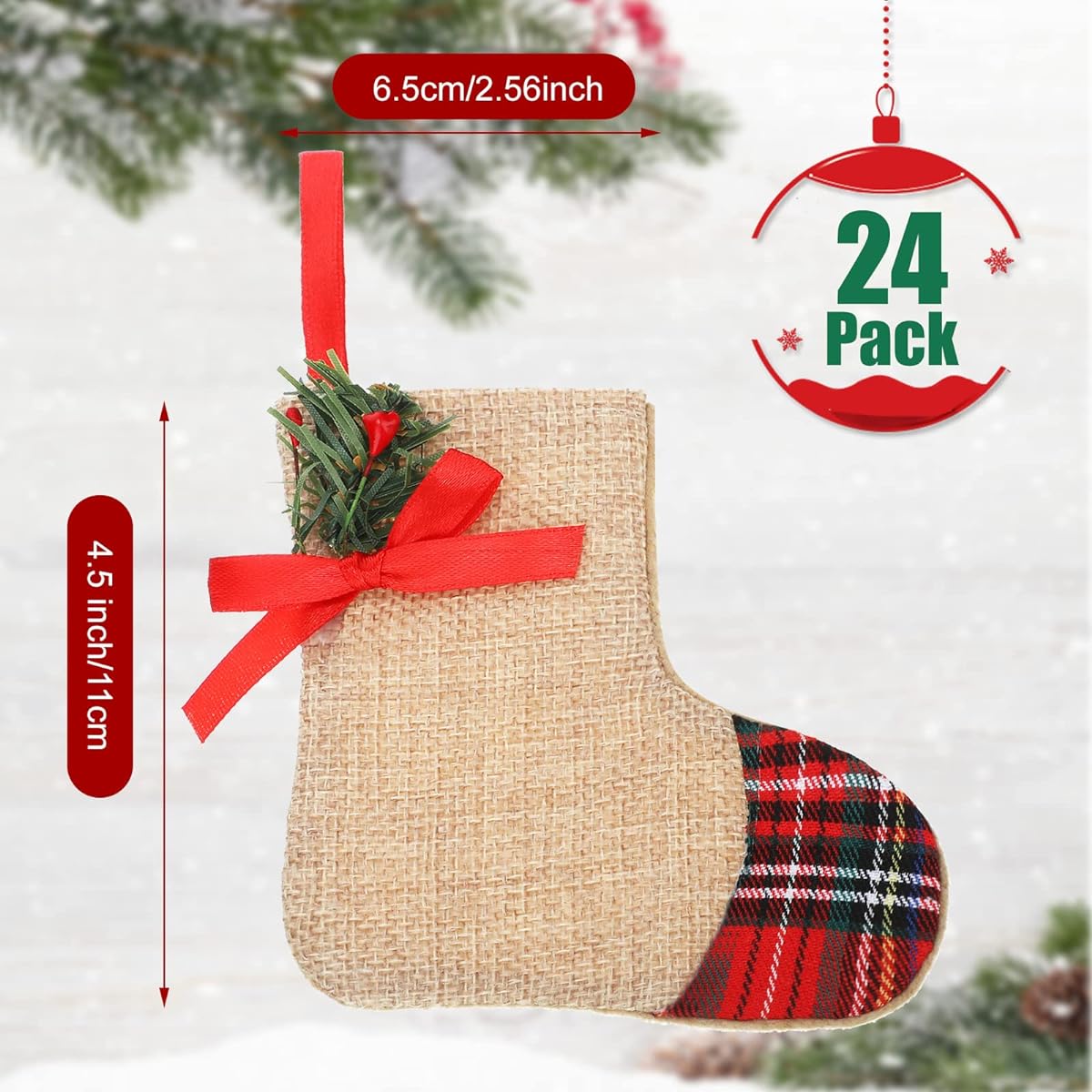 Mini Christmas Stockings 4.5 Inch Burlap Christmas Stocking Red Black Buffalo Check Plaid Christmas Tree Ornament Rustic Christmas Hanging Decoration for Fireplace Country Decoration Holiday Party (30 Pieces)