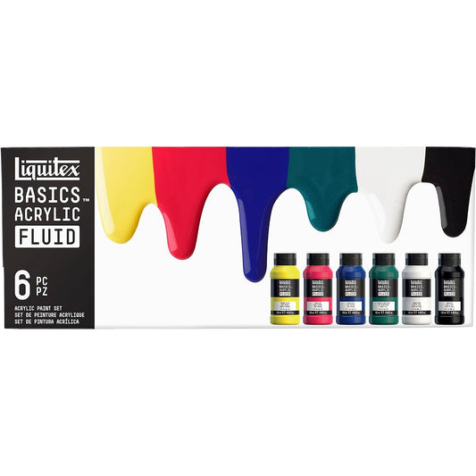 Liquitex BASICS Acrylic Fluid Paint 6 x 118ml (4oz) Bottle Set