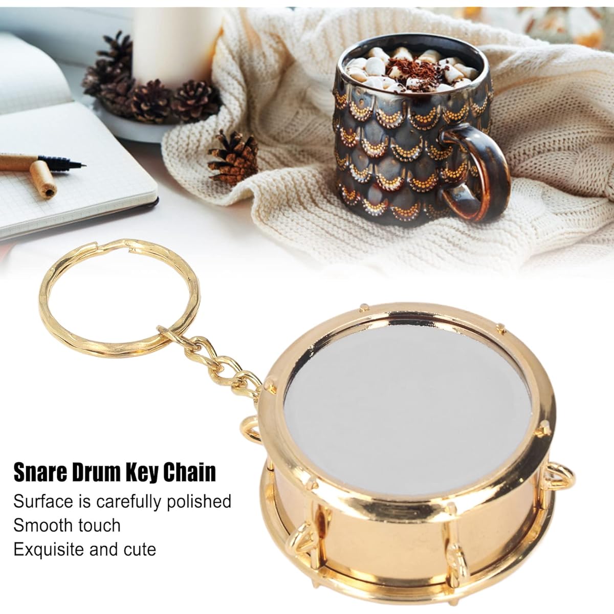 Tyenaza Snare Drum Keychain, Brass Musical Instrument Pendant, Snare Drum Link Chain, Bag Decoration, Birthday Gift, Tabletop Interactive Toy