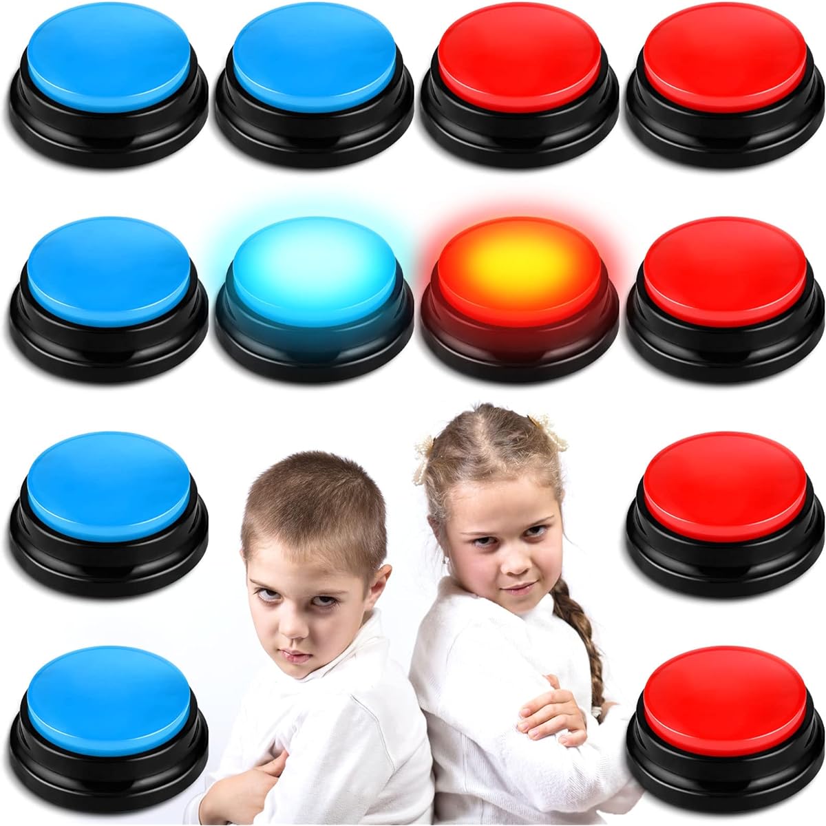 Jerify 12 Pack Recordable Answer Buzzer Learning Recording Sound and Light Buzzer Game Show Classroom Communication Button Family Game Study Office Trivia Night Red Blue