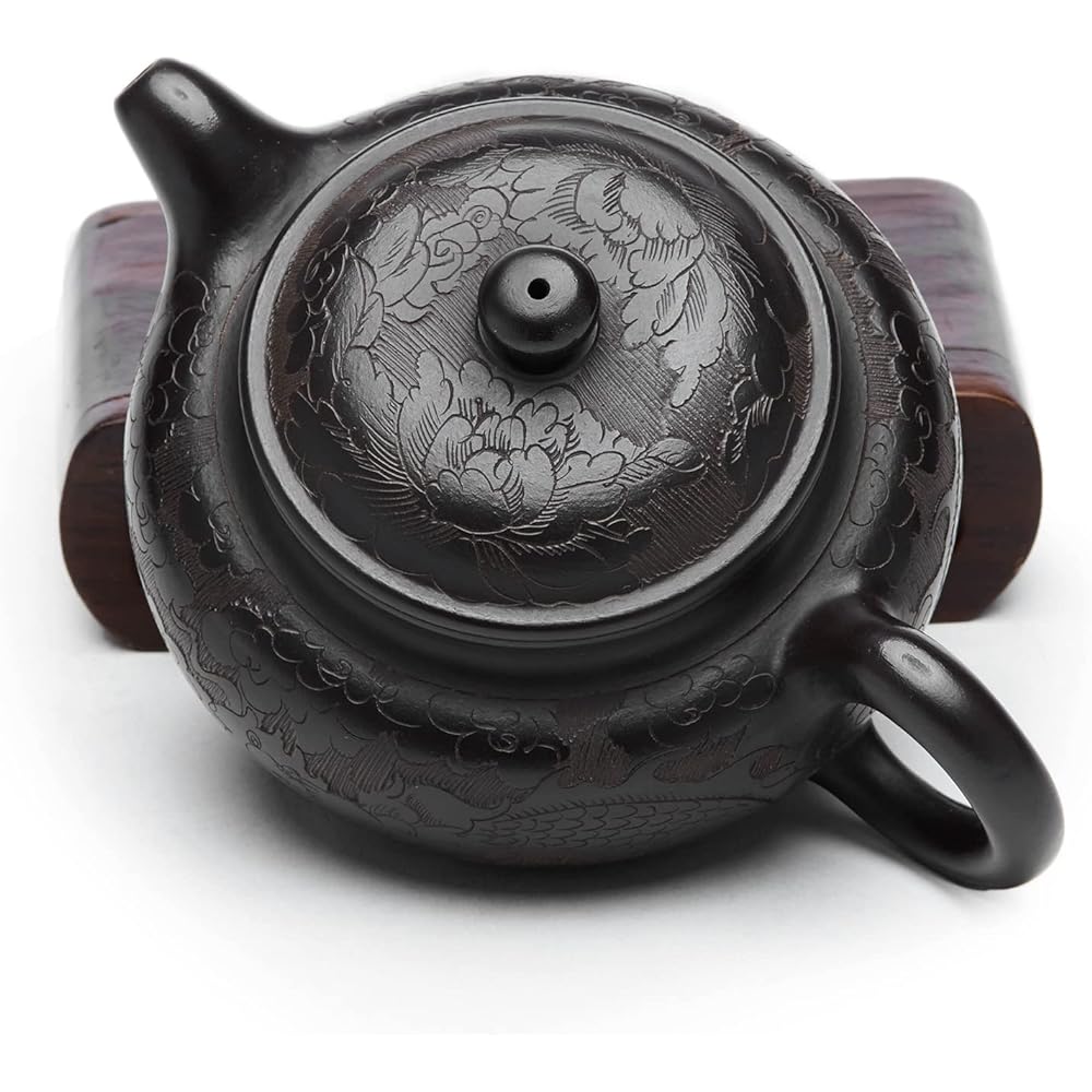 Pokaro Tea Black mud dragon pattern purple sand teapot, handmade ceramic teapot, carefully made by artisans, mellows the taste of tea, 1 purple sand teapot and 4 purple sand teacups, tea utensil set, pottery, china clay material, raw ore handmade tea ute