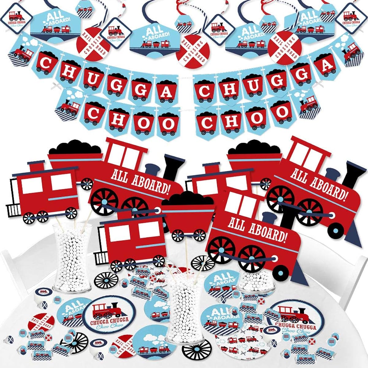 Big Dot of Happiness Railway Party Crossing Steam Locomotive Birthday Party Baby Shower Supplies Banner Decoration Kit