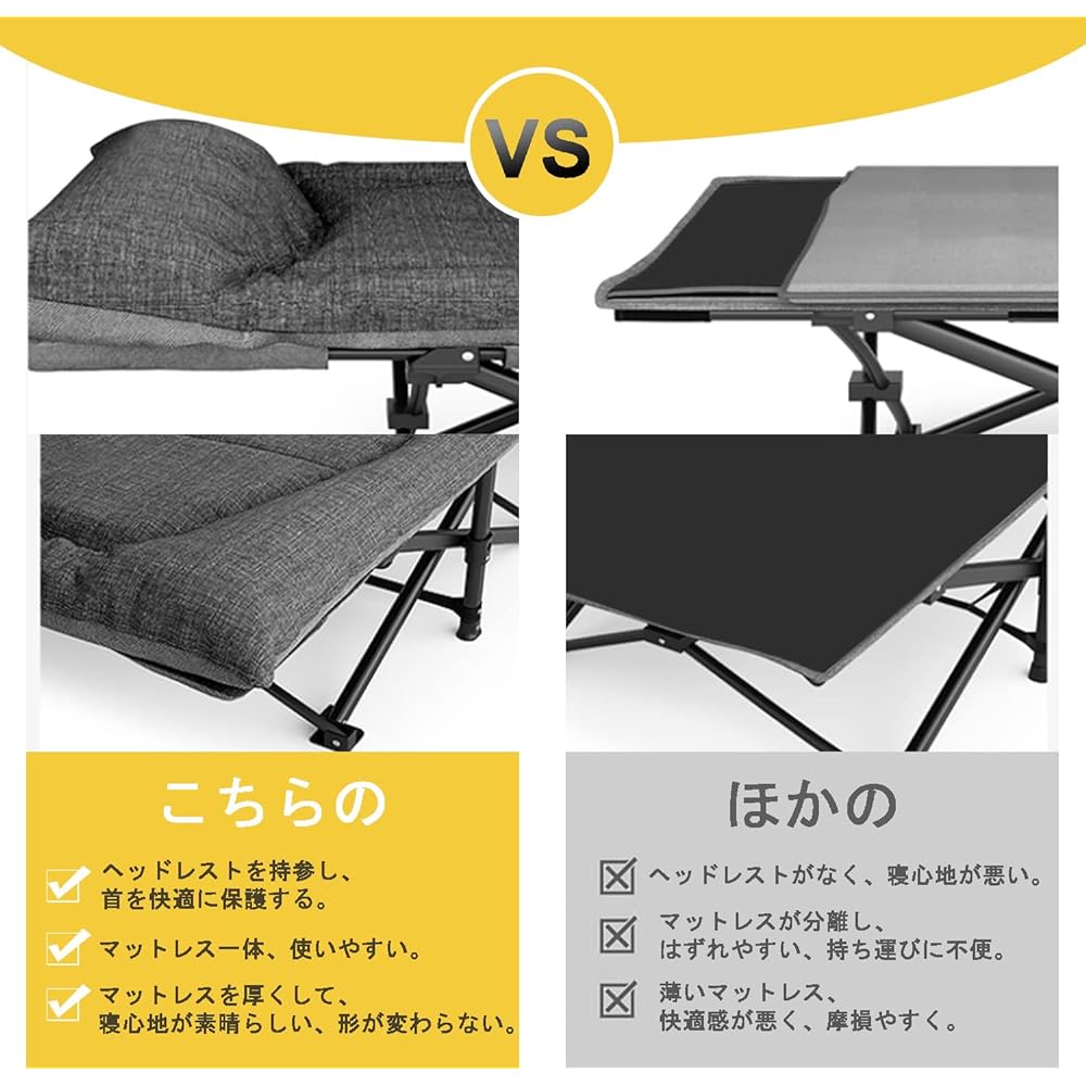 ATORPOK Folding Bed, Simple Bed, Cot, Folding Bed, Waterproof, Breathable, Lightweight, Outdoor Bed, Camping Bed, Folding Bed, Convenient Storage, Load Capacity 200kg (Gray)