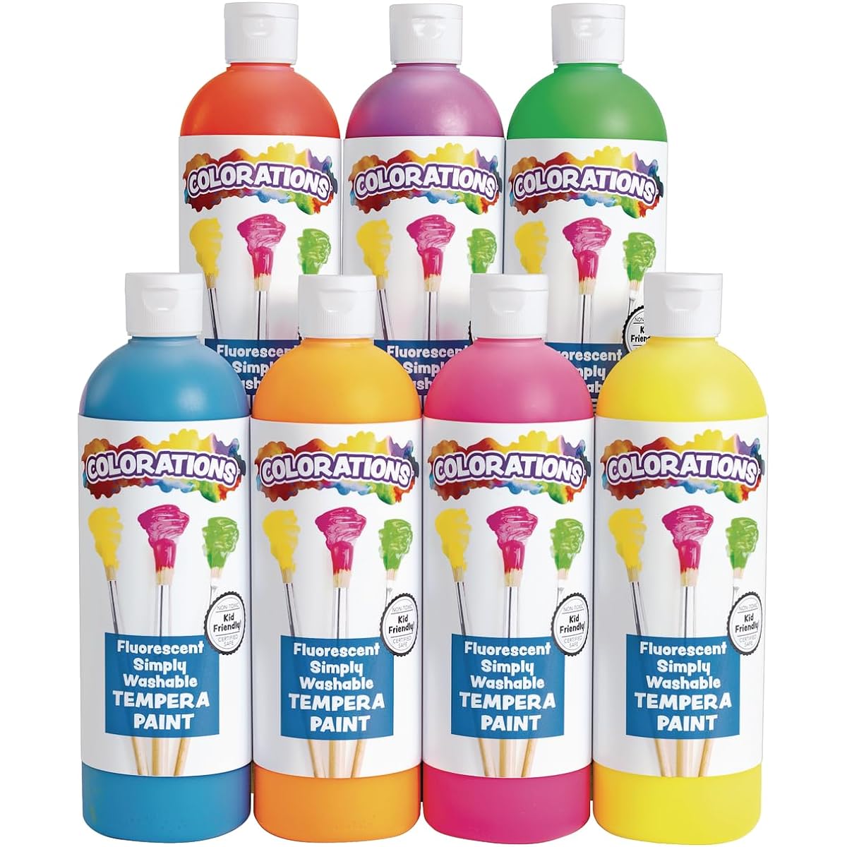 Colorations Washable Tempera Paints, Set of 7, 16 Fluid Ounce, Set of 7, Neon, Neon, Non-Toxic, Vivid, Bold, Bright, Kids Paints, Crafts, Hobbies, Fun, Art Supplies