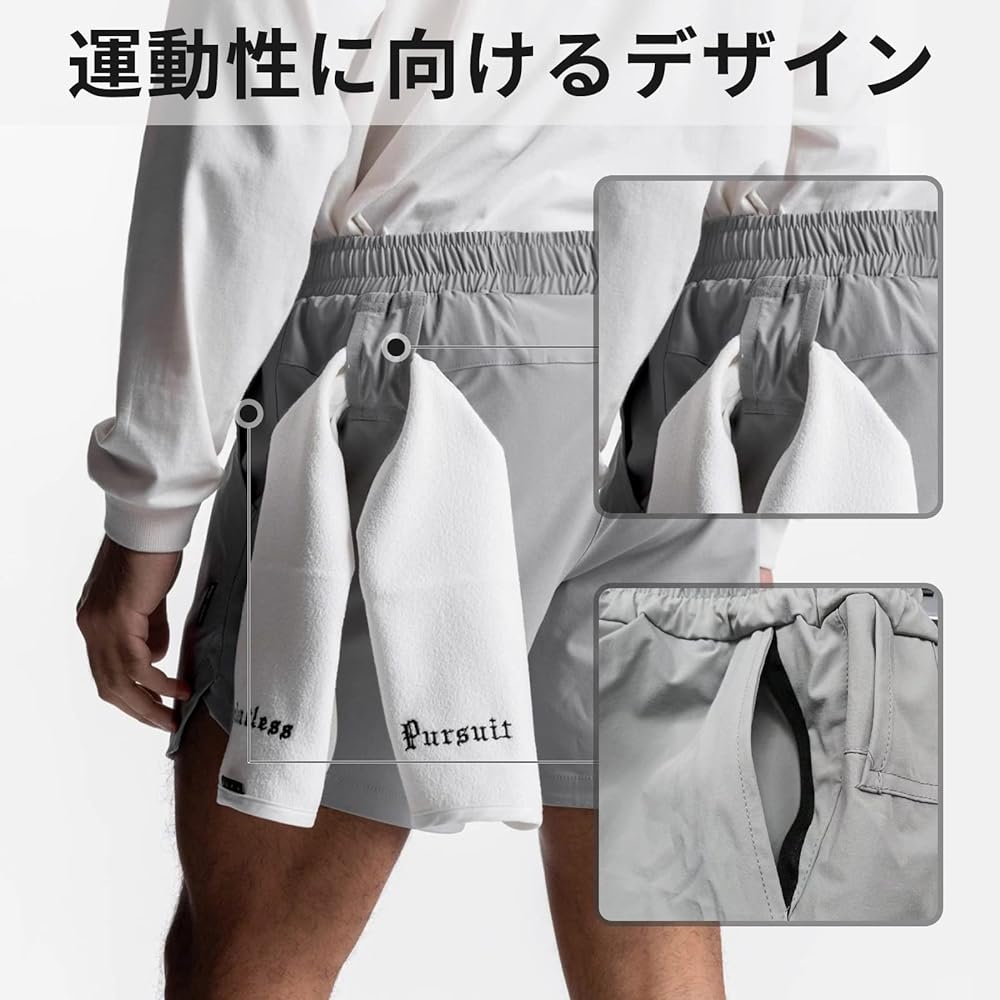[Manatsulife] Shorts, Half Pants, Men's, Gym, Muscle Training, Sweat Absorbent, Quick Drying, Lightweight, 3/4 Length, Woven Fabric, Beach Pants, Sportswear, Bottoms, Summer DK09