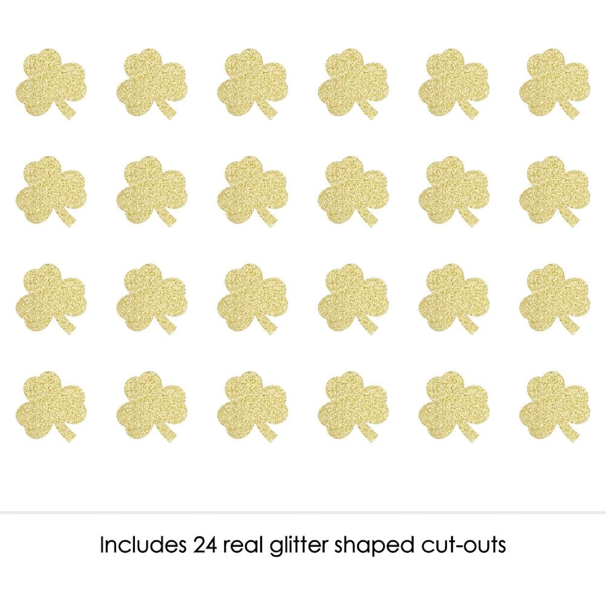 Gold Glitter Shamrocks - Smudge-Free Real Gold Glitter Cut - St. Patrick's Day Party Confetti - Set of 24