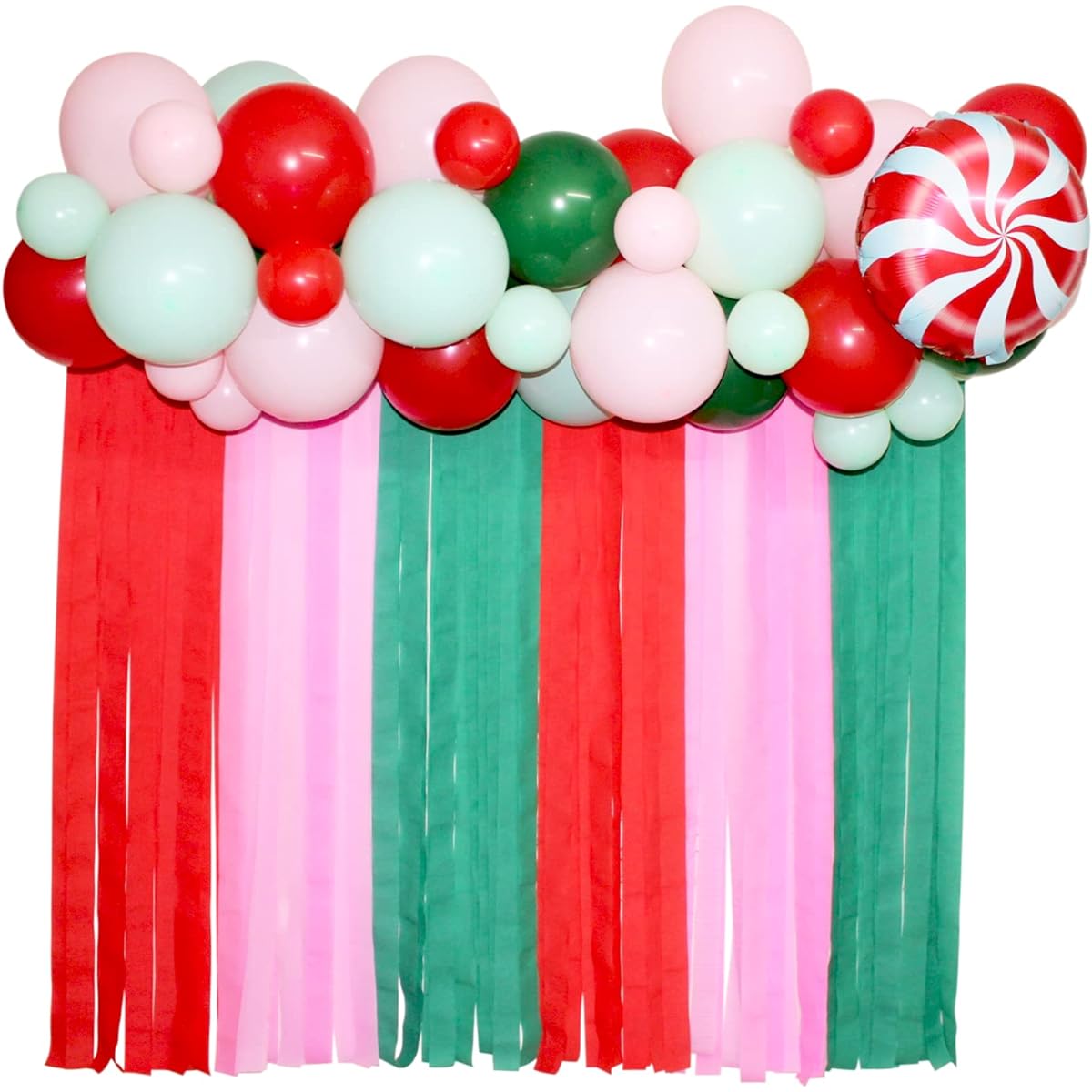 Christmas Baby Shower Balloon Garland Backdrop 75pcs Pink Red Green Balloons 3D Reindeer Foil Balloons Santa Crutches Foil Balloons for Christmas Party Cookie Decorating Party Baby Shower