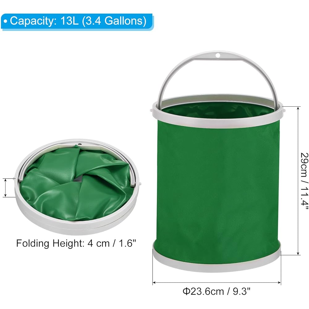 PATIKIL Camping Bucket Fishing Bucket Water Tank Foldable with Handle for Camping Car Wash 13L Green