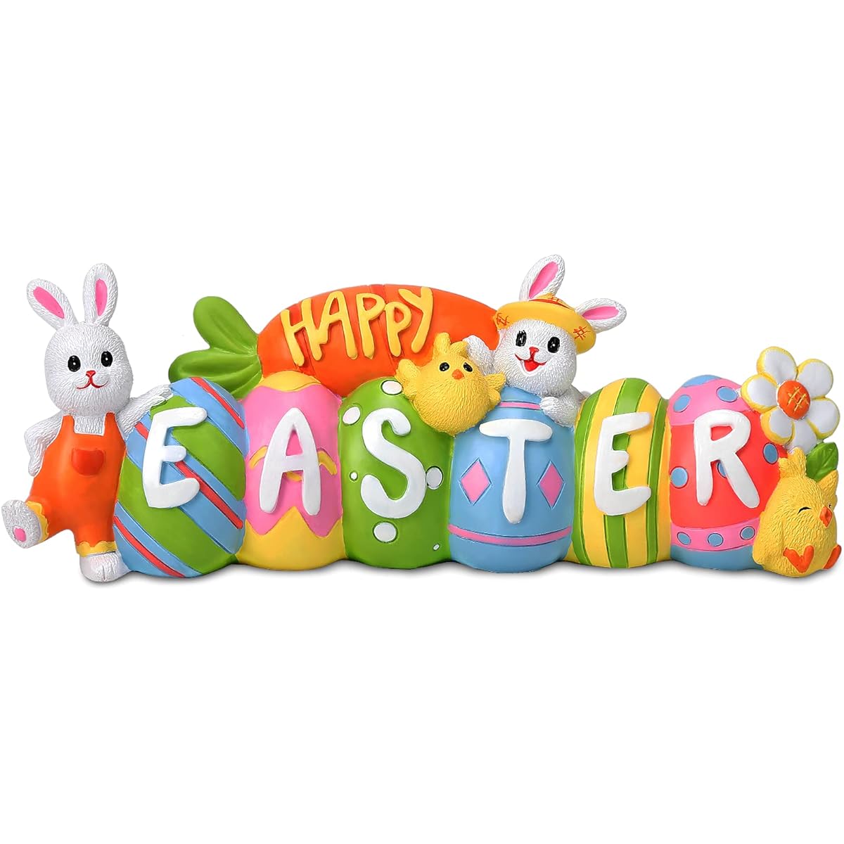 Easter Bunny Eggs with Letters Easter Resin Centerpieces Decor Easter Resin Decor Rabbit Bunny & Egg Tabletop Easter Figures for Easter Home & Office Easter Tabletop Decorations