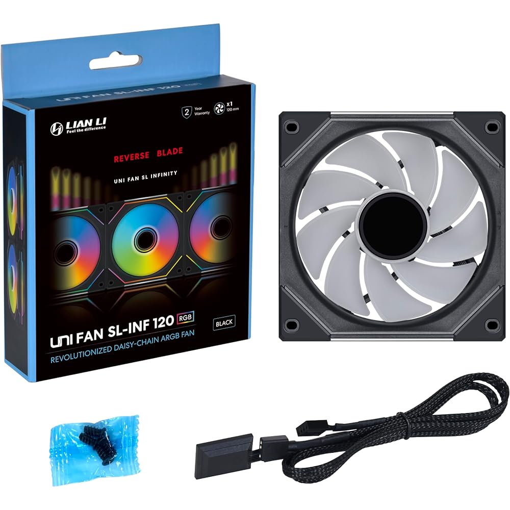 Lian LIANLI Case Fan "UNI FAN" Series SL-INFINITY REVERSE BLADE 120 Black Blade Reversal Model Daisy Chain Reversible Cable Module Equipped with Infinity Mirror Japanese Authorized Distributor Product