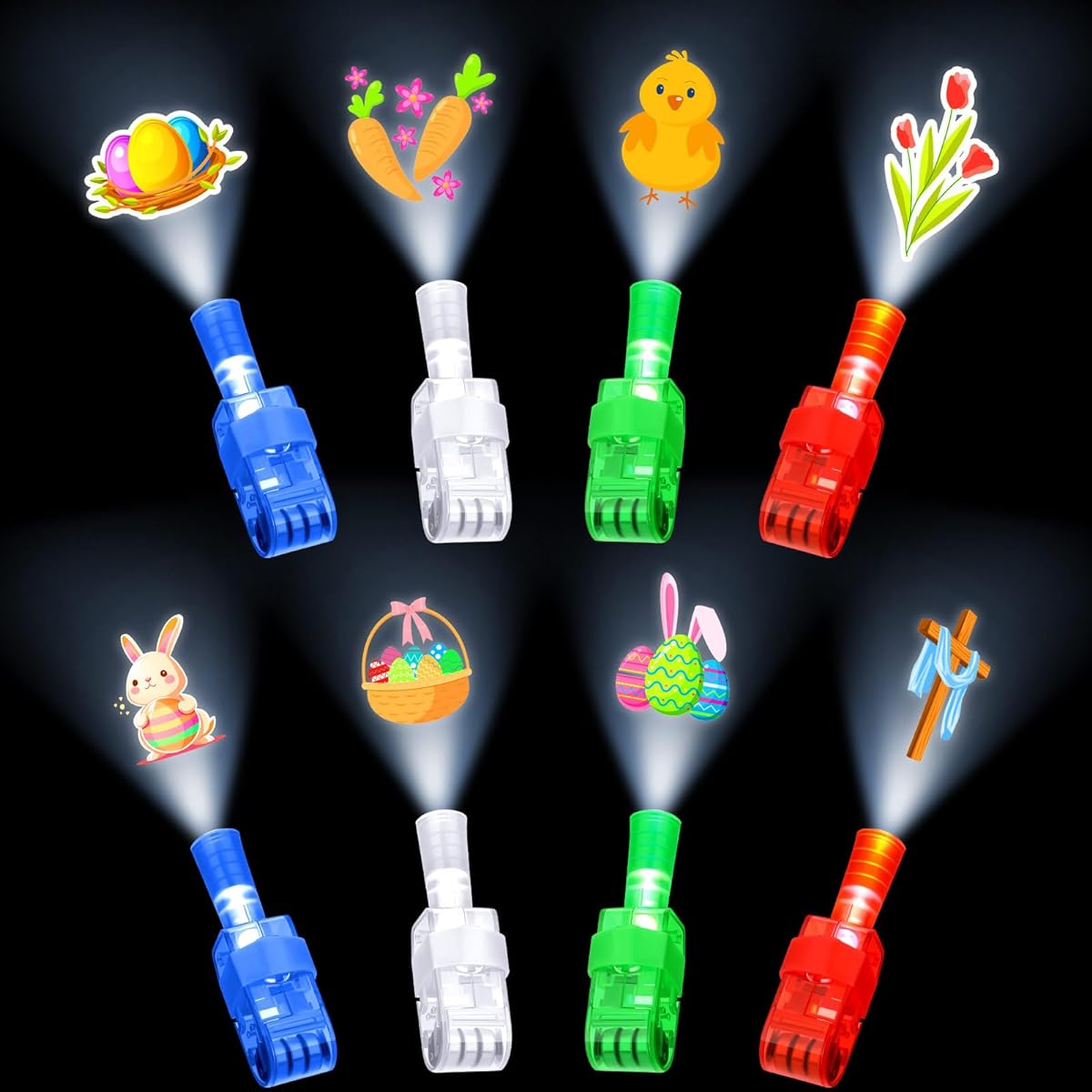 Chitidr 80pcs Easter Party Favors LED Light Up Finger Lights Easter Eggs Bunny Carrot Glow in the Dark Toys Easter Finger Toys for Easter Stockings Gift Bags