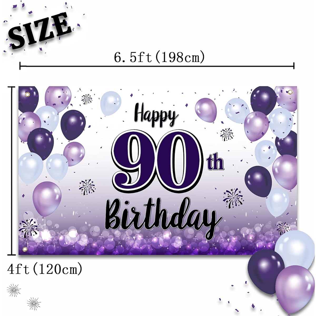 LASKYER Happy 90th Birthday Purple Large Banner - Cheers to 90th Birthday Home Wall Photo Prop Backdrop 90th Birthday Party Decorations
