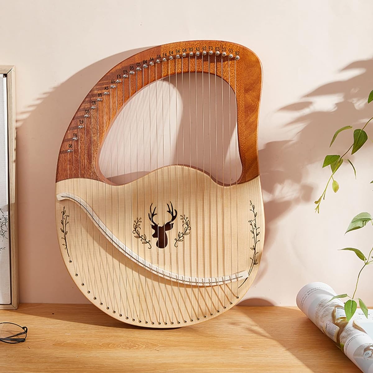 WowZza Lyre Harp, Metal String Mahogany Instrument, Tuning Wrench, Spare Strings Included/-/27 Strings