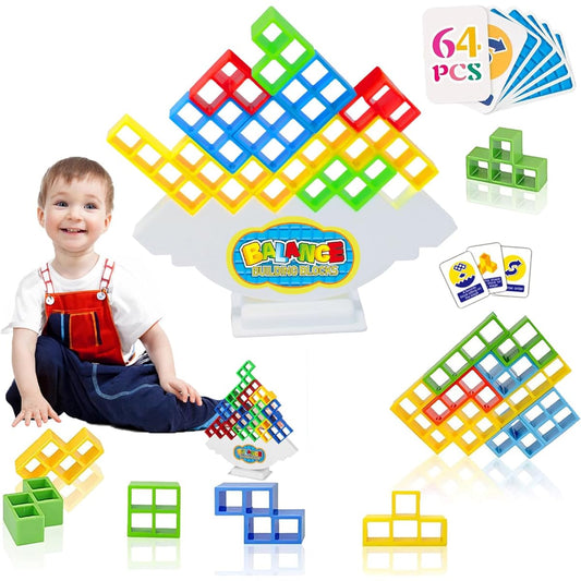 64 Pieces Tetra Tower Game Balance Stacking Building Blocks Board Game for Kids Adults Building Game Balance Game Stack Attack Board Game for Family Travel Party