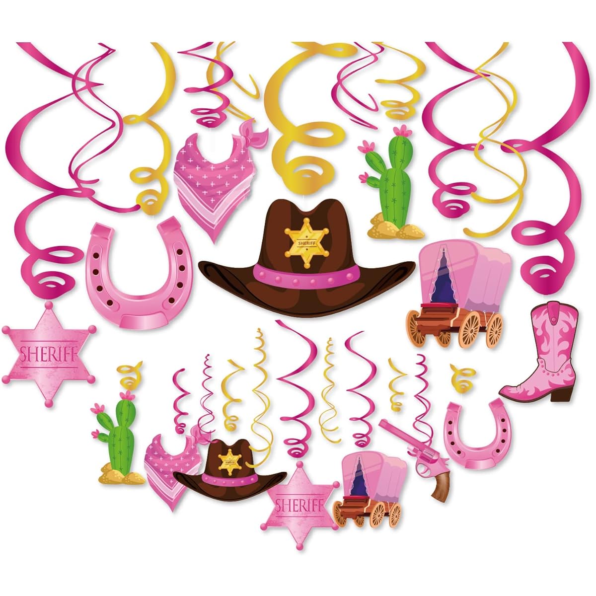 CC HOME 30ct West Cowboy Decorations, Hanging Ceiling Swirl Decorations for Kids Home Classroom Baby Shower Birthday Party Supplies