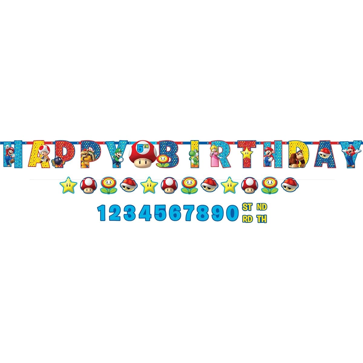 Mario Birthday Party Decorations - 1 Happy Birthday Banner and 12 Hanging Swirls for Boys and Girls Super Mario Bros. Kids Theme Party Decorations Backdrop.