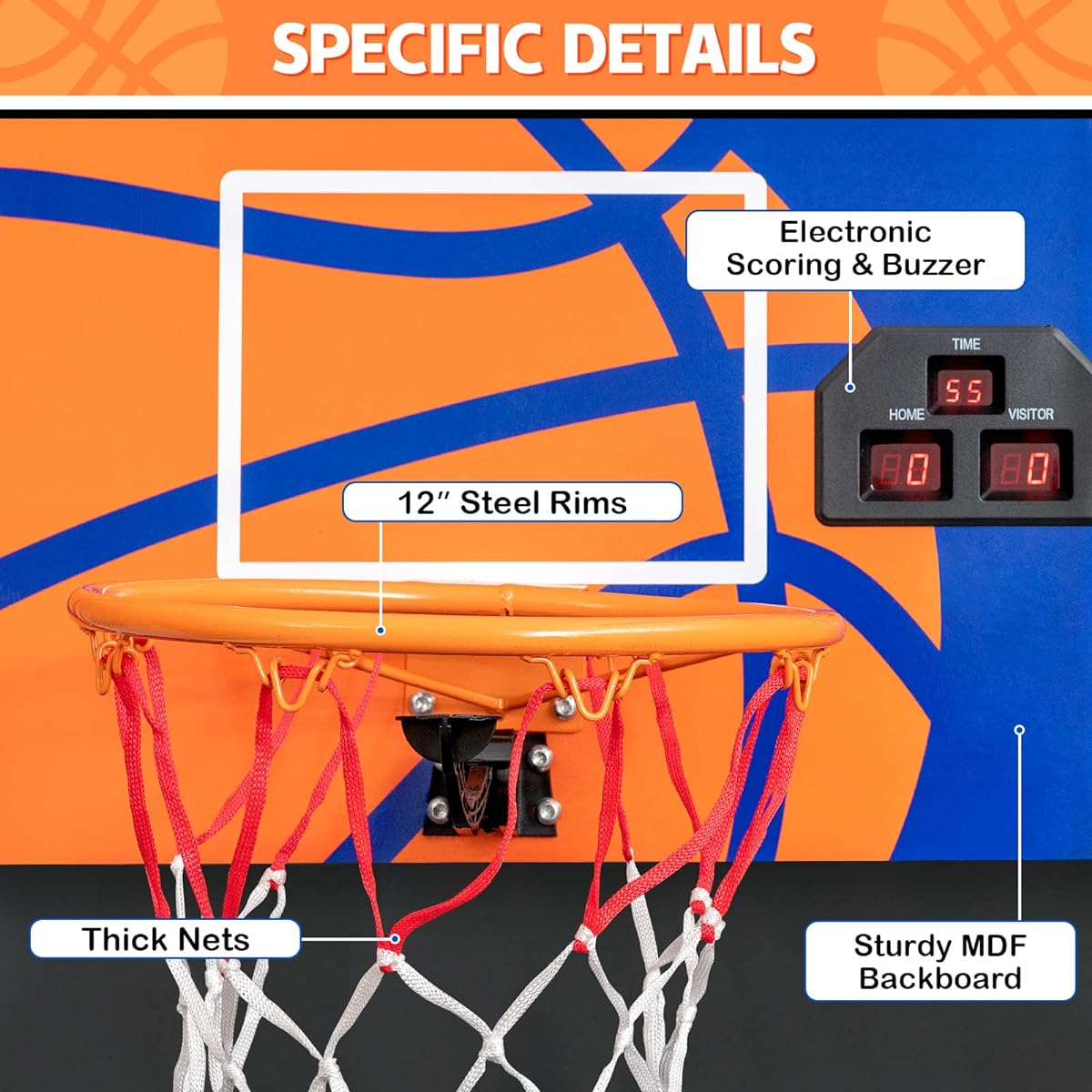 GYMAX Electronic Basketball Game, Single Basketball Shootout with LED Scoreboard, 3 Basketballs & Pump, Easy Storage, Indoor Basketball Arcade Game for Kids and Adults