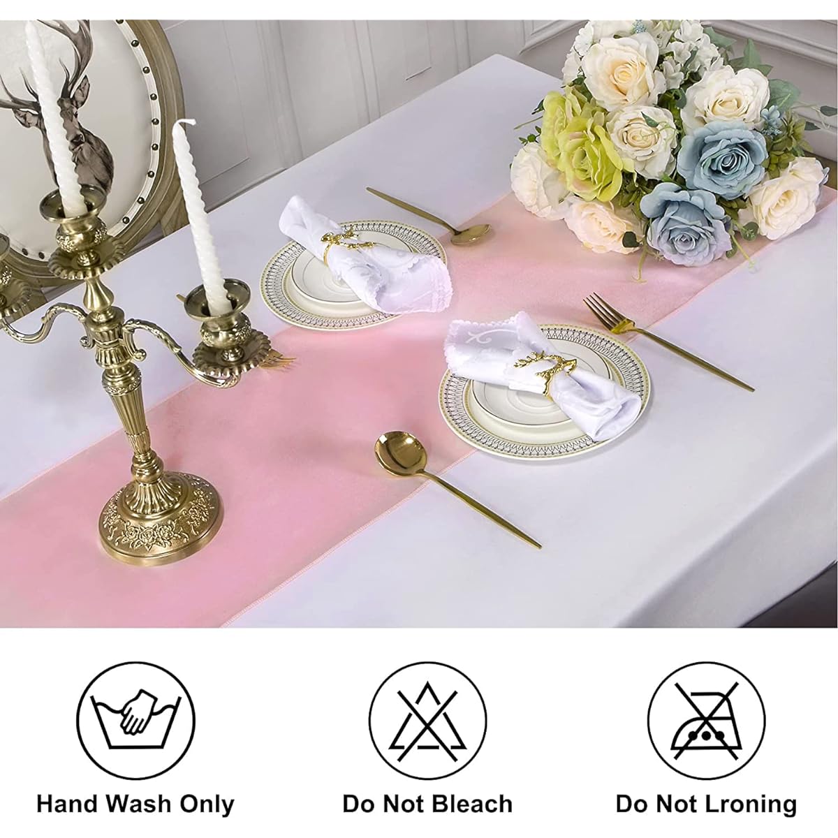 BETRIC Satin Table Runner 12 x 108 Inch for Wedding Birthday Party Banquet Decoration 1 Pack Pink