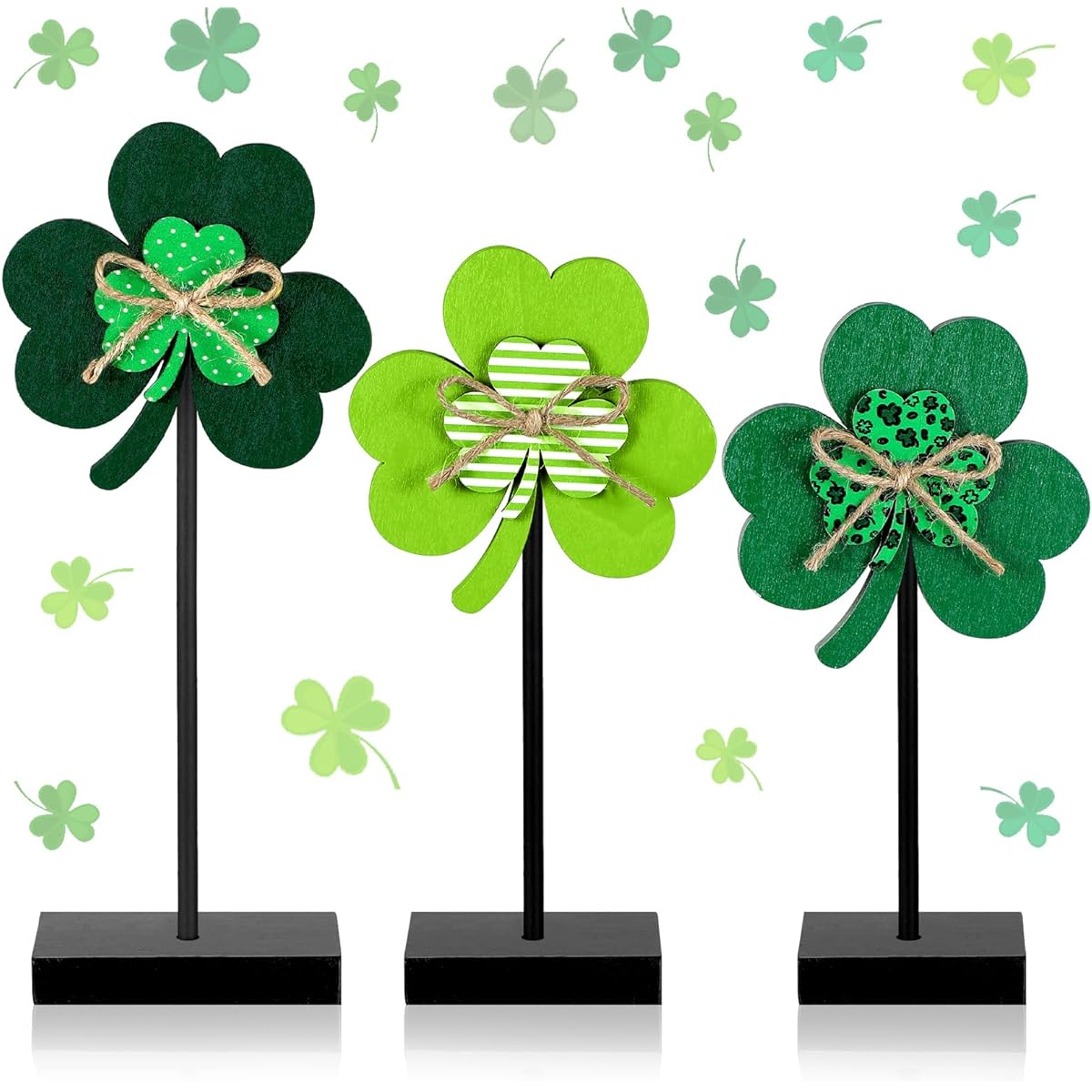 Burbell St. Patrick's Day Clover Table Wooden Sign Shamrock St. Patrick Home Decor Lucky Irish Freestanding Tabletop Centerpiece Wooden Cutout Clover Sign for Tiered Tray Decoration