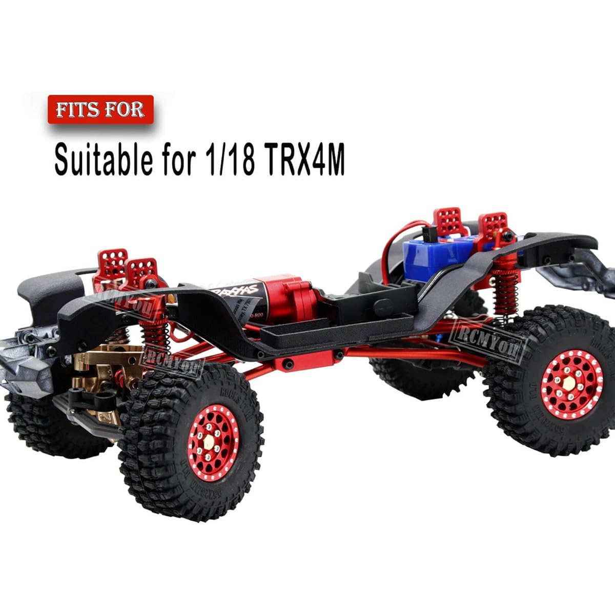 RCMYou RC Upgrade Parts Silver RC Wheel Tire & Red Shock Absorber Damper Brass 10mm Extended Wheel Hex & 6mm Extender Adapter Hop Up for 1/18 Traxxas TRX4M