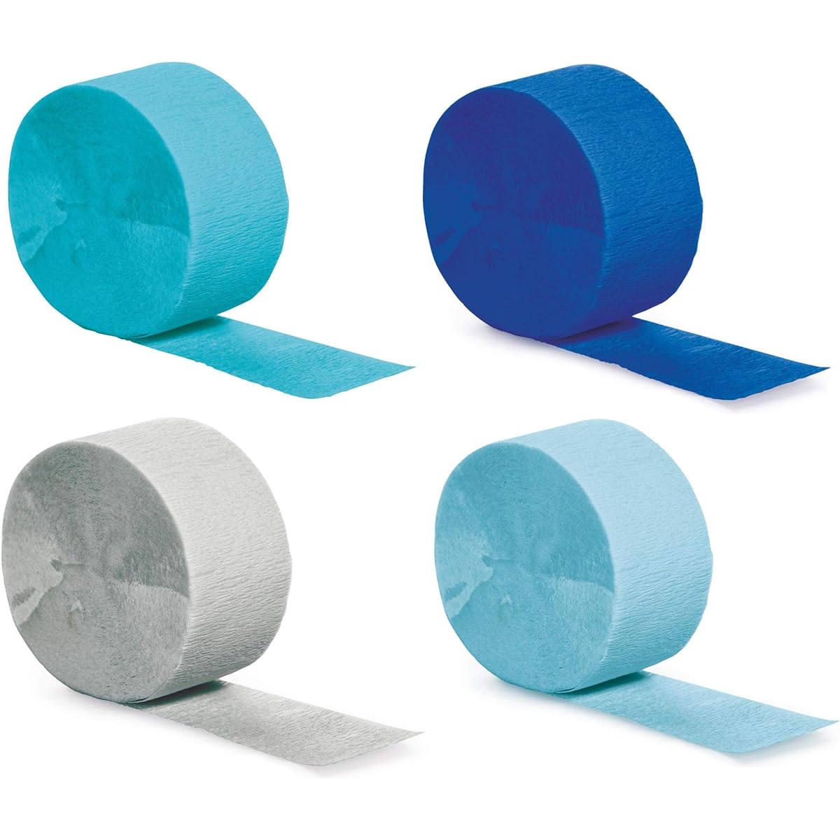 Blue and Silver Crepe Paper Party Streamers for Boys Birthday Baby Shower (4 Pack)