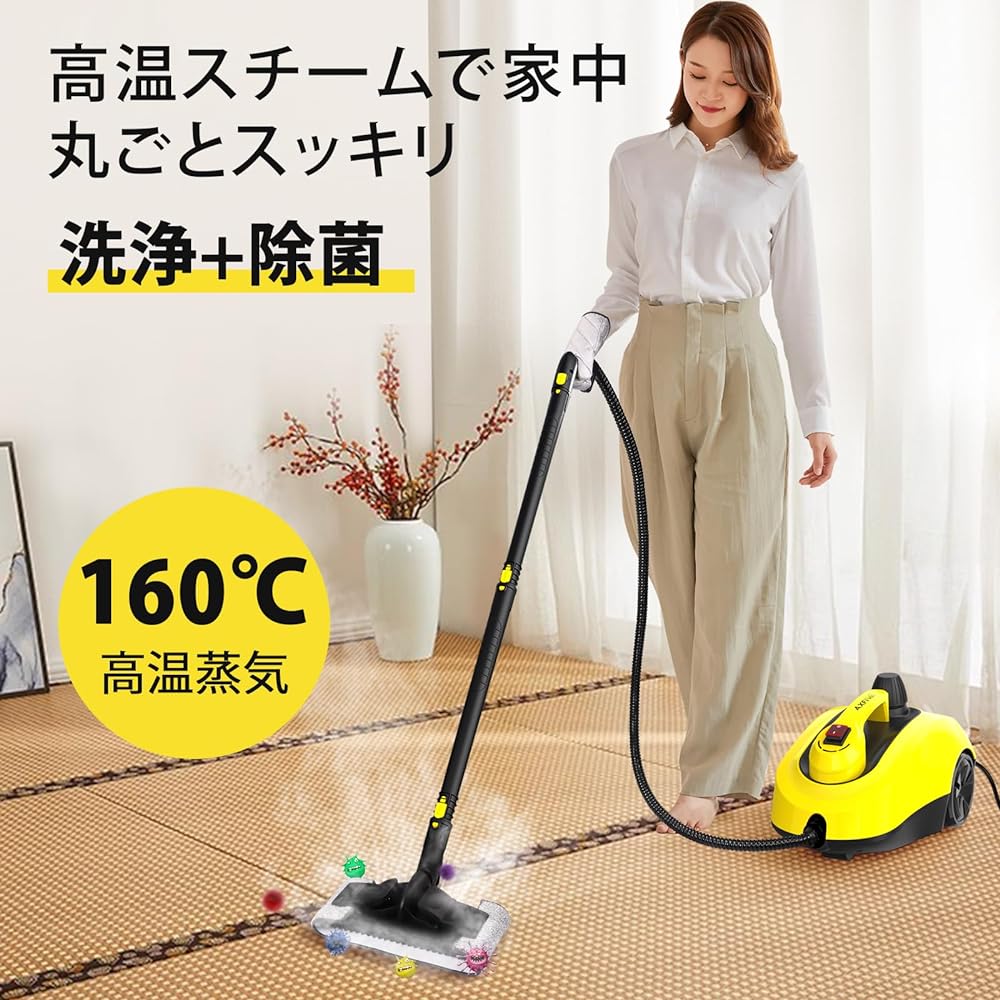 AXFIVE Steam Cleaner Heavy Duty Canister Steamer High Temperature Steam Mop with 28 Accessories 5M Extra Long Power Cord for Home Use No Detergent Cleaning Floor Bath Grease Stains Ventilation Fan Wallpaper Removal Year End Cleaning