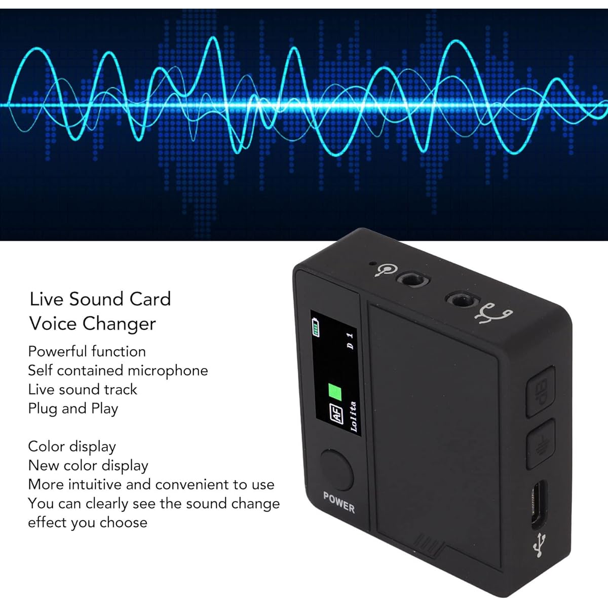 Live Sound Card Voice Changer 11 Sound Effects Portable Voice Changer Device Plug and Play Handheld Mini Voice Changer Device Sound Effect Machine for Android iOS