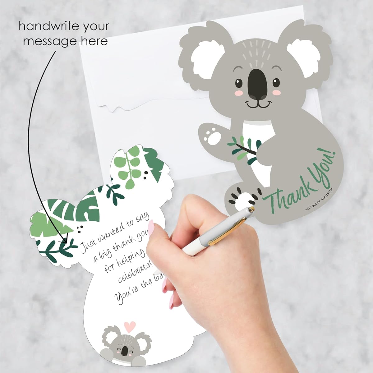 Big Dot of Happiness Koala Cutie - Shaped Thank You Cards - Bear Birthday Party Baby Shower Thank You Cards with Envelopes - Set of 12
