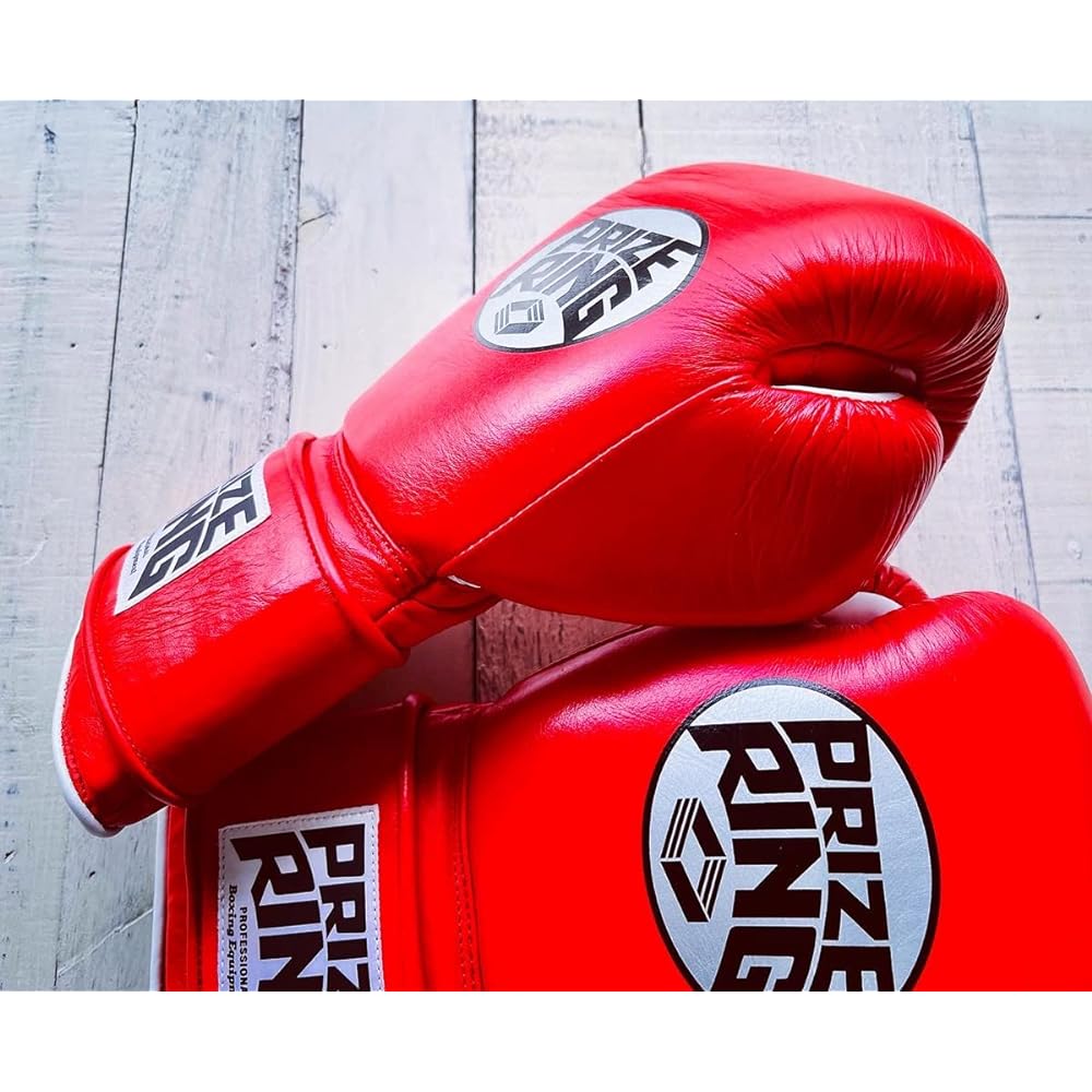 PRIZE RING "Professional SX" Boxing Gloves Genuine Leather Red/White 8oz