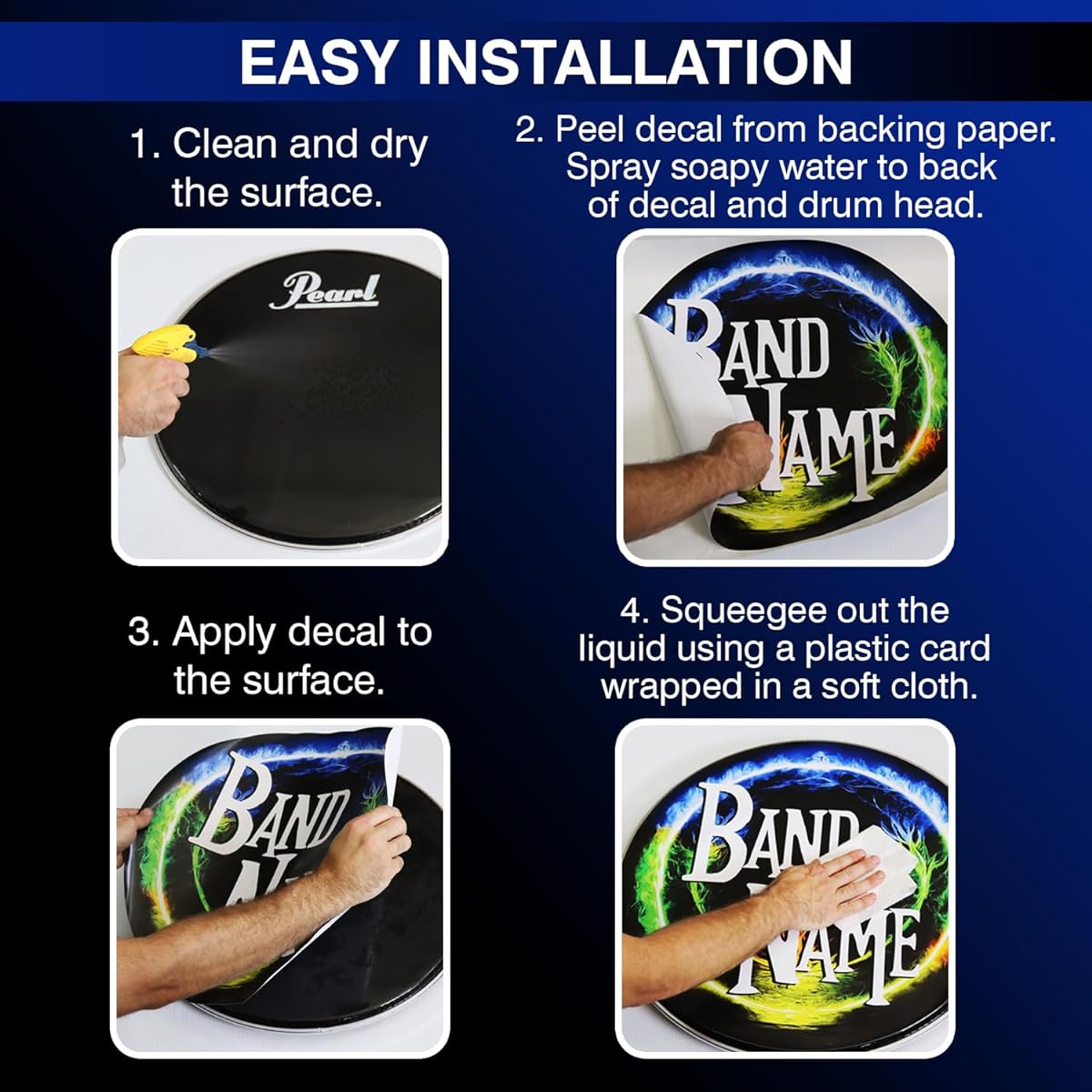 Custom Bass Drum Decals for Drum Heads - Logo, Drum Stickers and Decals, Custom Decals, Drum Kit Wrap Skins, Easy to Apply & Remove from DIY or Professional Bands, Made in the USA