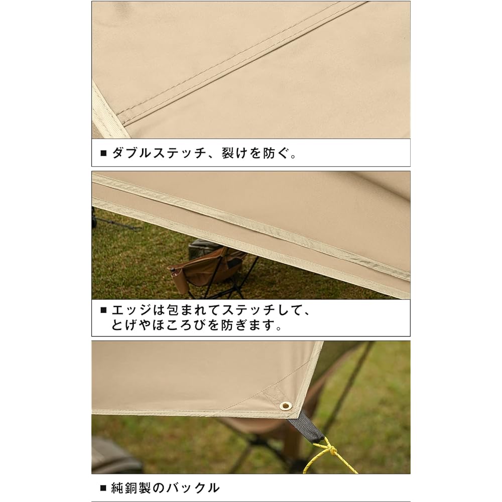 AKASOOM Hexa Tarp TC Polycotton 4.2mx4.1m Bonfire Allowed 500mm Water Pressure Resistant Camping Tarp Flame Retardant/Mold Resistant/Water Repellent/Heat Insulating Sunshade Outdoor Sunshade Fireplace Storage Bag Included Japanese Instruction Manual (Kha