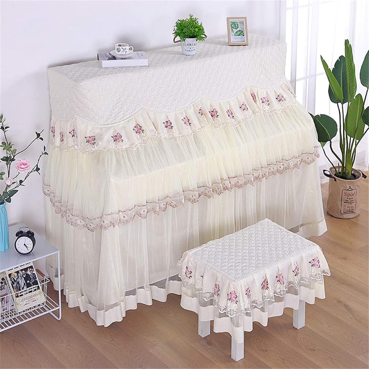 Musical Instrument Store Piano Cover Water-like Softness Thread Piano Cover Piano Cover Full Lace Piano Cover Elegant Feel (Color: Beige, Size: Universal)
