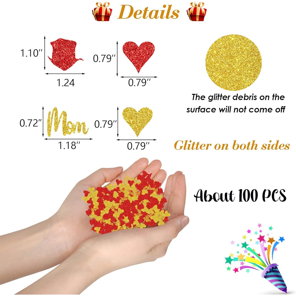 Kimini-Ki Mom Birthday Confetti, Glitter Mother's Birthday Party Table Confetti, 100 Pieces for Women Birthday Party Confetti, Heart Shaped Flower Confetti Decorations