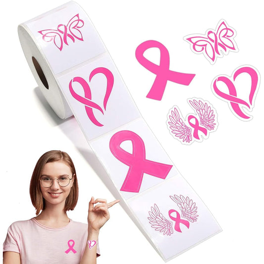 500 Sheets Breast Cancer Awareness Stickers Pink Ribbon Stickers Stickers to Care for Women's Health Waterproof Decal Breast Cancer Survivor Event Decoration Football Helmet Fundraising Breast Cancer Month