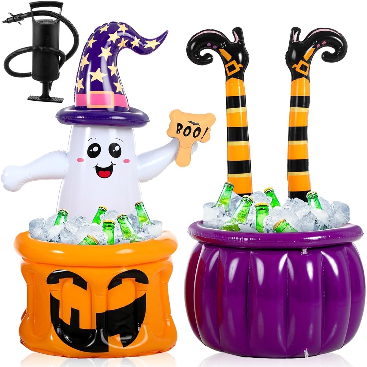 Jenaai 2pcs Halloween Inflatable Pumpkin Witch Legs Cooler Halloween Inflatable Party Witch Cauldron Ice Drink Holder Pumpkin Ghost Cooler for Halloween Party Decoration
