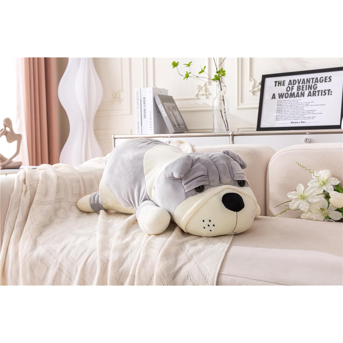 Rniuc Stuffed Animal Dog Big Doll Cute Cartoon Soft Dog Big Pillow Long Throw Sleeping Pillow Doll Toy Pillow Plush Puppy Yellow 17.7inch/45cm
