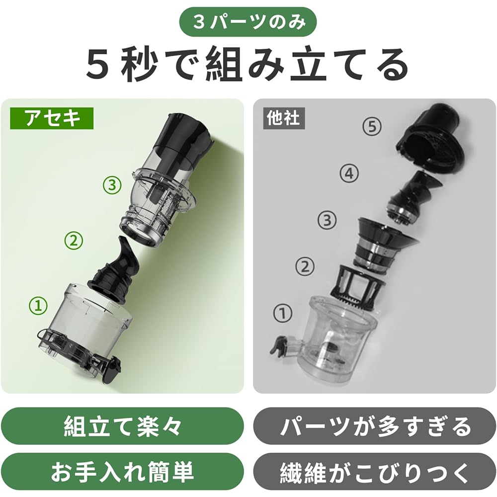 Aceki Slow Juicer, Squeezed Waste Separation, Low Speed Rotation, Juicer, Small Mixer, High Juice Ratio, Resistant to Oxidation, Compact, Fruits, Vegetables, Vitamins, Enzymes, Keeps Freshness, Fresh Juice, Recipe Included, Japanese Instruction Manual