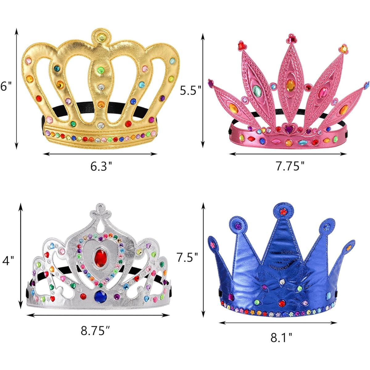 Frcctre 24 Piece Foam Crown Set Foam Princess Tiaras and Crowns Personalized Crown Set with Crystal Diamond Stickers Birthday Party Decorations for Kids and Adults