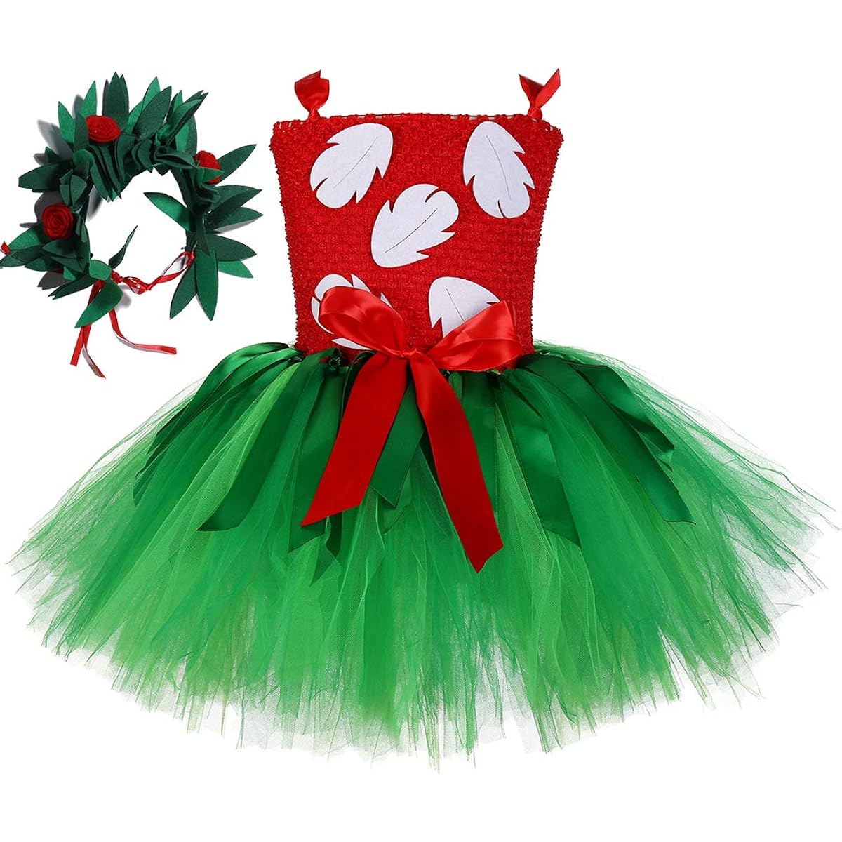 Tutu Dreams Hawaiian Kartun Dress for Girls 1-12 Years Tropical Fern Leaf Headband Birthday Party Gift