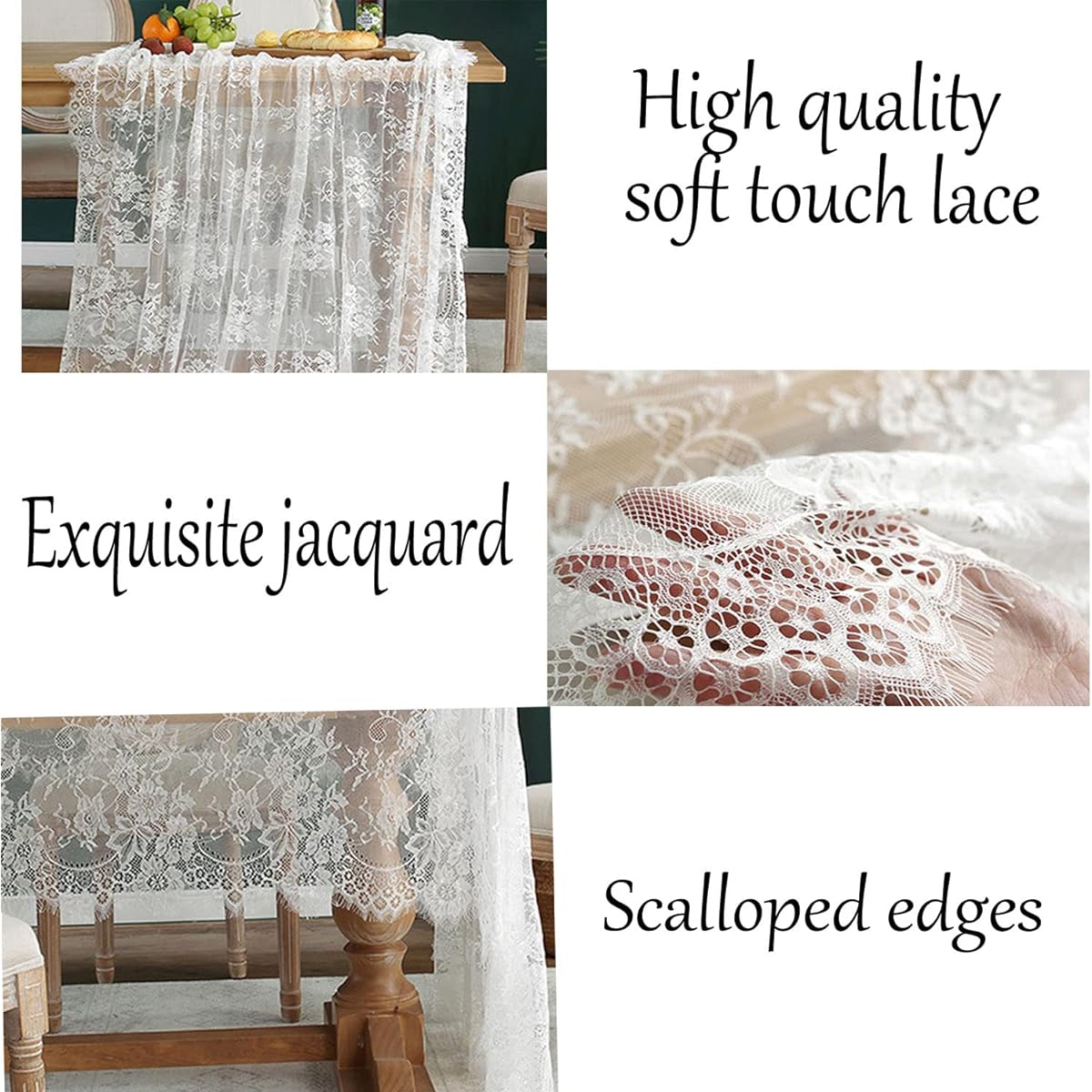 ozxchixu 2 Pack, 30"x120" White Classy Lace Table Runner/Overlay, Spring Summer Decor Rustic Chic Wedding Reception Table Decor, Table Runner, Boho Party Decorations, Bridal Shower Decor