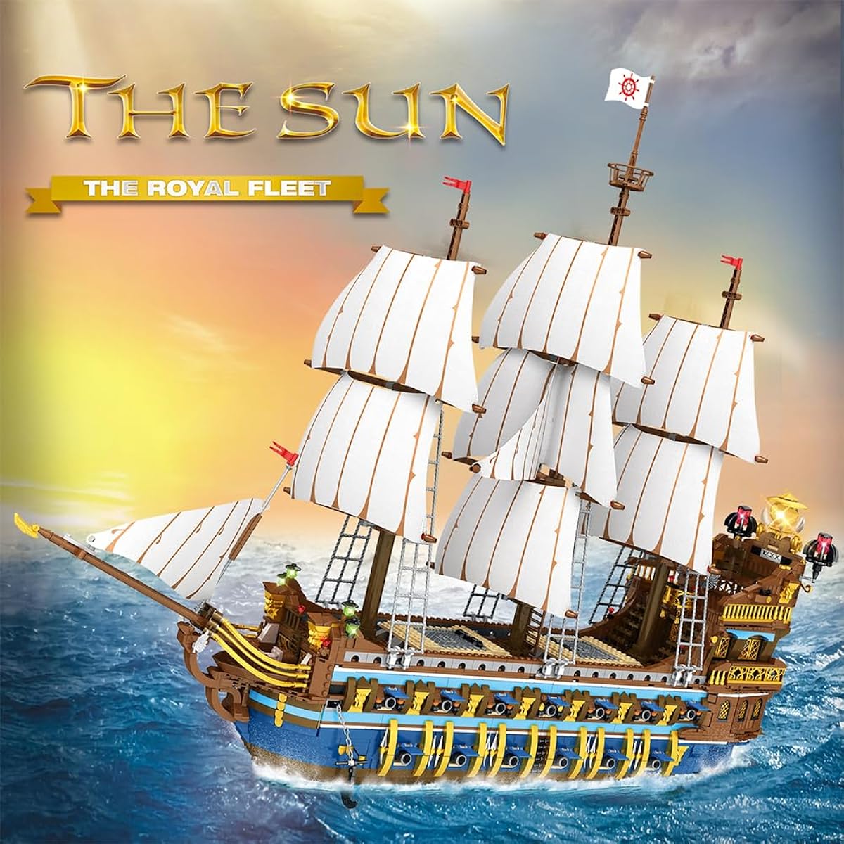 MINISI 66011 Royal Fleet Ship Building Blocks 3162Pcs Moc British Medieval Sun Ship Bricks Highly Reduced Building Set Gift for Kids/Adult Collection Lovers