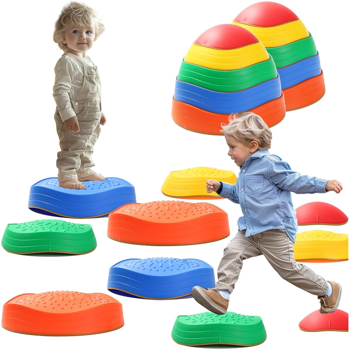 makarci Step Balance Stepping Stones Obstacle Course Coordination Game for Kids and Families - Indoor or Outdoor Sensory Play Toy Toddler Ages 3 4 5 6 7 8+