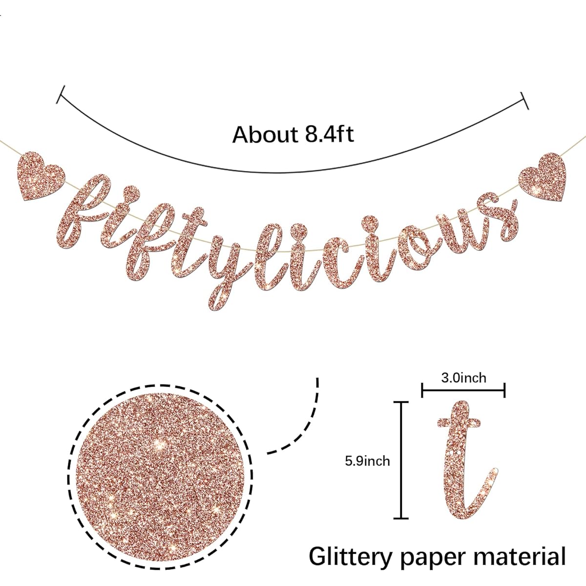 INNORU Fiftylicious Banner - Happy 50th Birthday Party Decor - Cheers to 50 Years Party Decoration Supplies Rose Gold Glitter